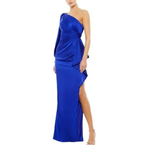 Mac Duggal Dresses & Skirts - Ileena Mac Duggal One Shoulder Long Sleeve Sapphire Blue Maxi Dress Formal Gown